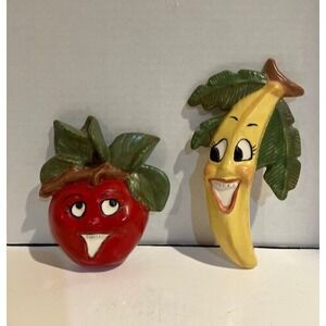 Ceramic Anthropomorphic Fruit. Apple‎ 3.5"x5" and Banana 7"x4"